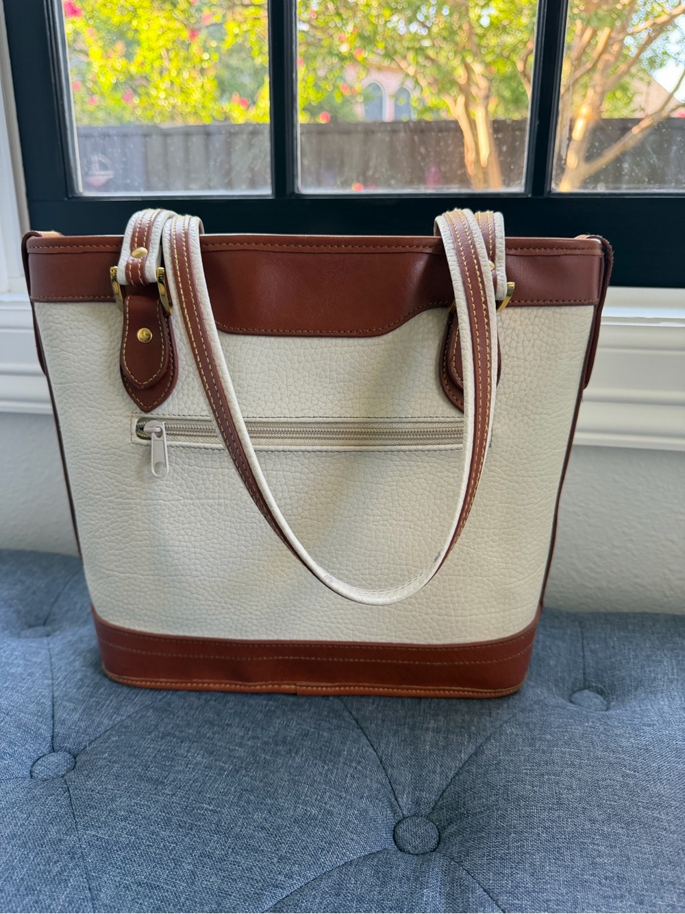 Dooney & Bourke Cream/bone and Brown Leather-Trim Tote Bag - Picture 3 of 6